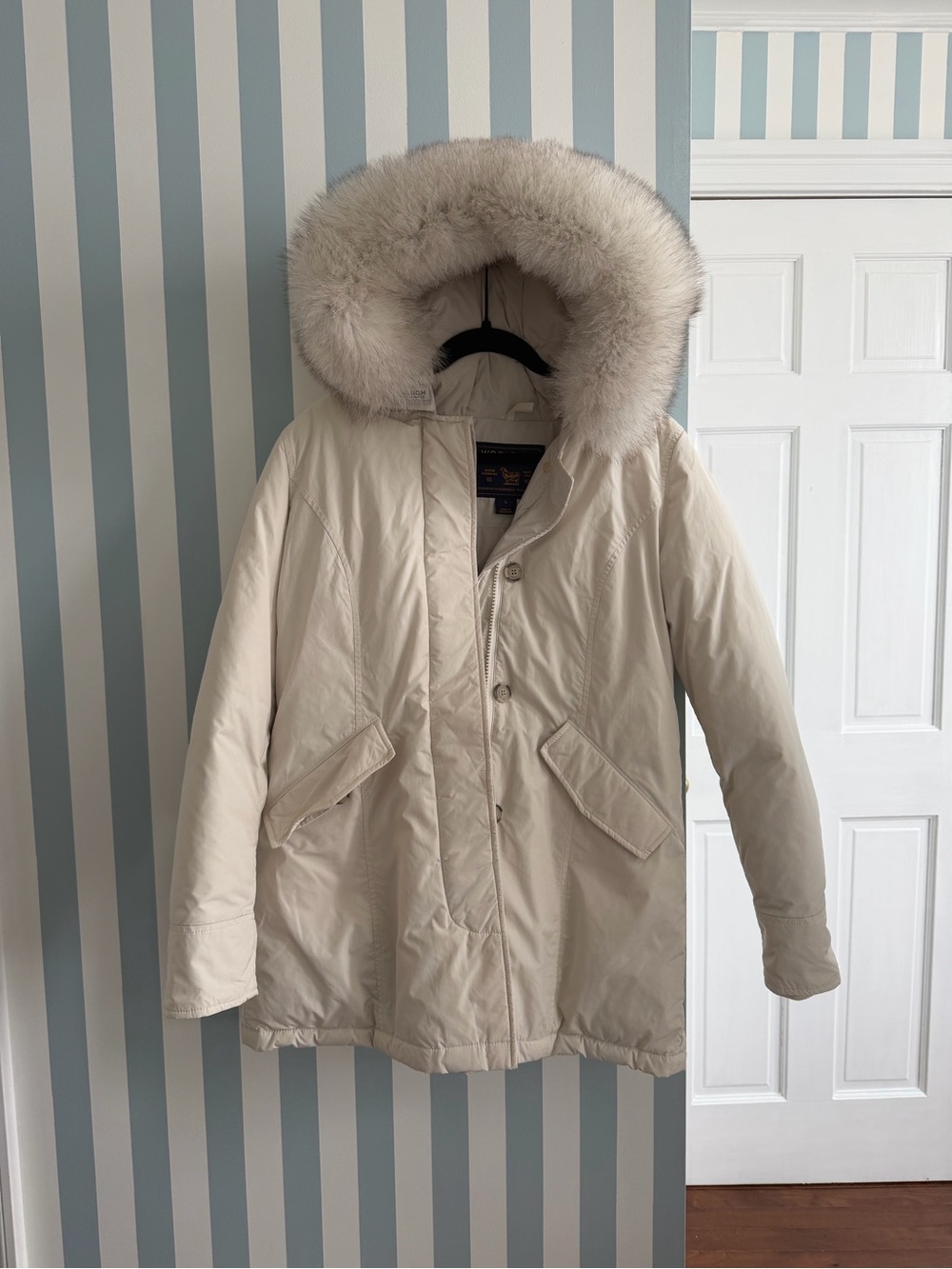 Woolrich Women's Cream Parka with Fur-Trim Hood